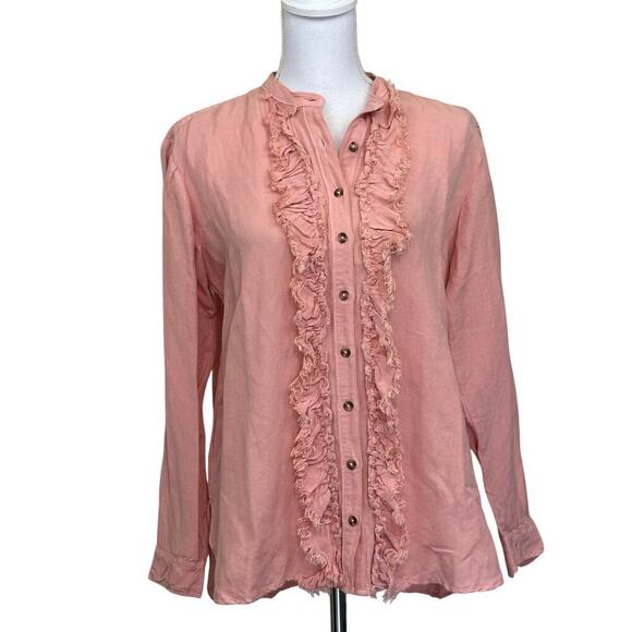 Pilcro Ruffled Placket Shirt, pink, medium, boho, western chic, country, rodeo - Picture 1 of 6